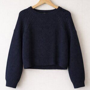 Ambiance Apparel Black Chunky Knit Sweater Women's Medium Pointelle Detail